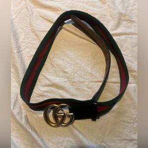 Gucci Belt with Green and Red Stripes and Gold GG Buckle
